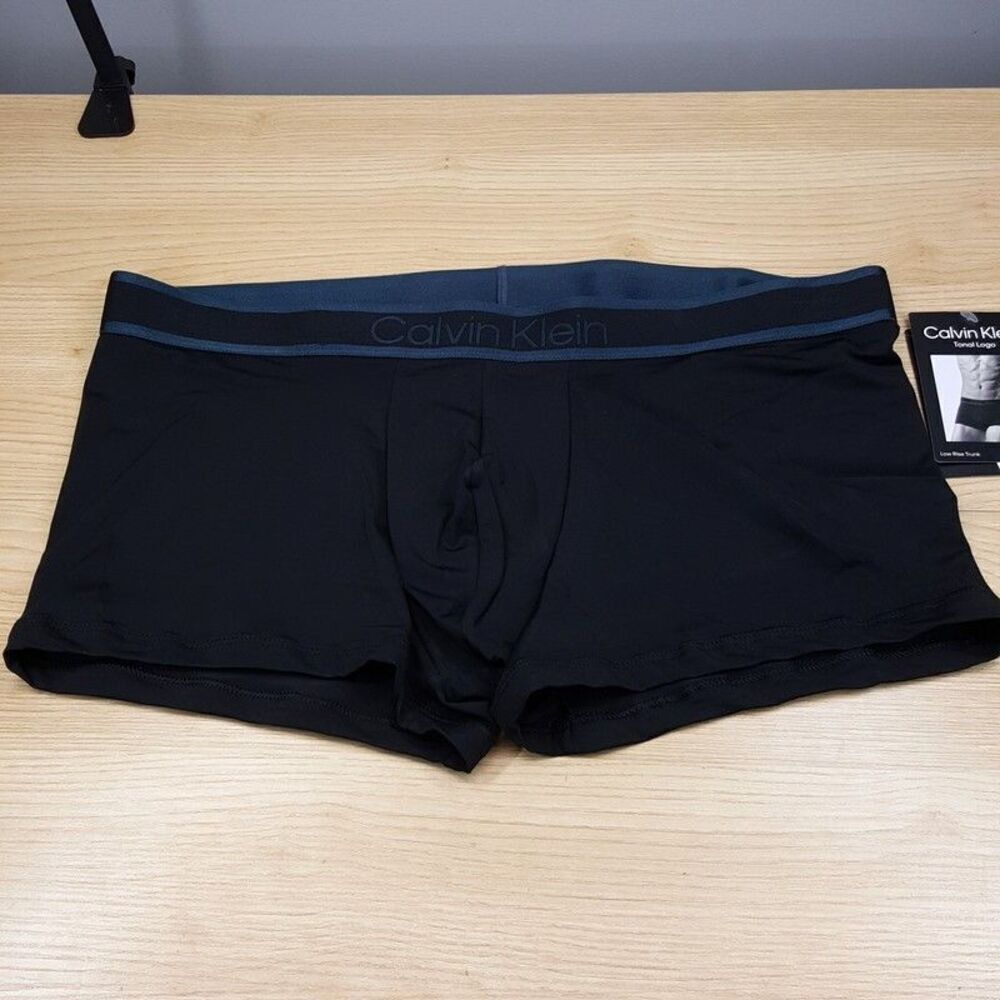 CALVIN KLEIN Boxer Briefs Mens XL Black Tonal Low Rise Trunk Microfiber Logo